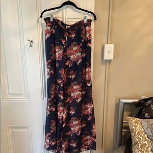 Anthropologie Floral Wide Leg Pants- Navy and Pink